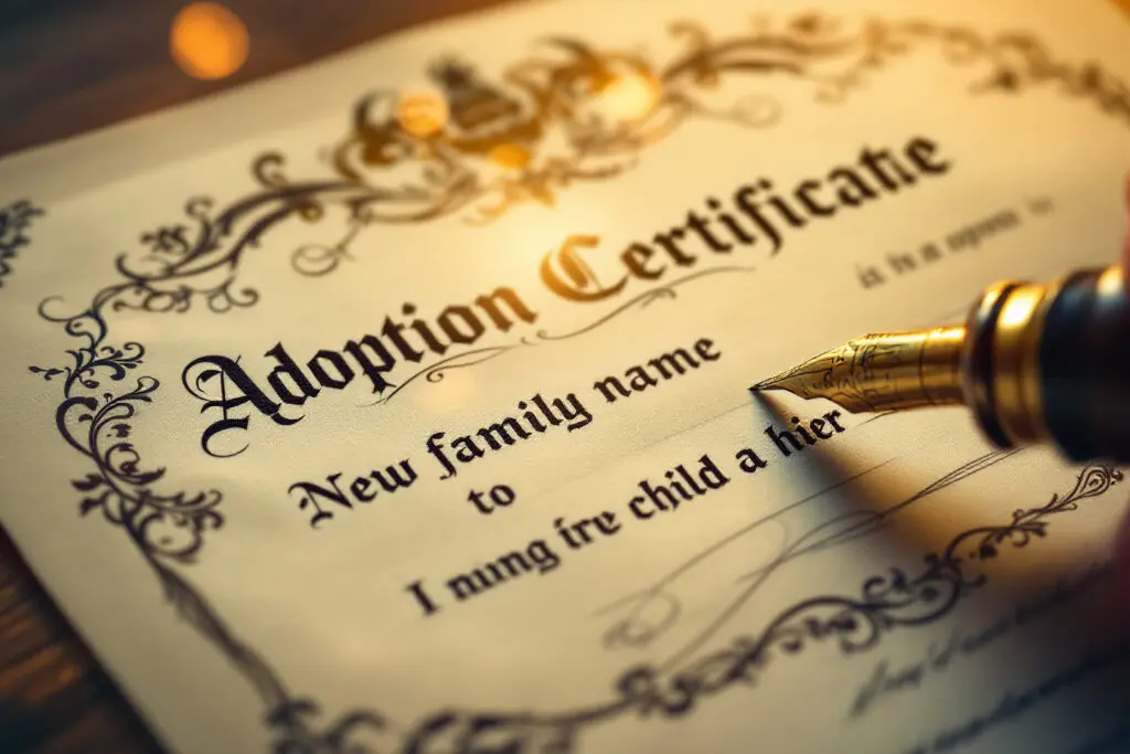 A hopeful image for John 112 Meaning showing an adoption certificate being signed symbolizing the right to become children of God