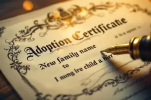 A hopeful image for John 112 Meaning showing an adoption certificate being signed symbolizing the right to become children of God