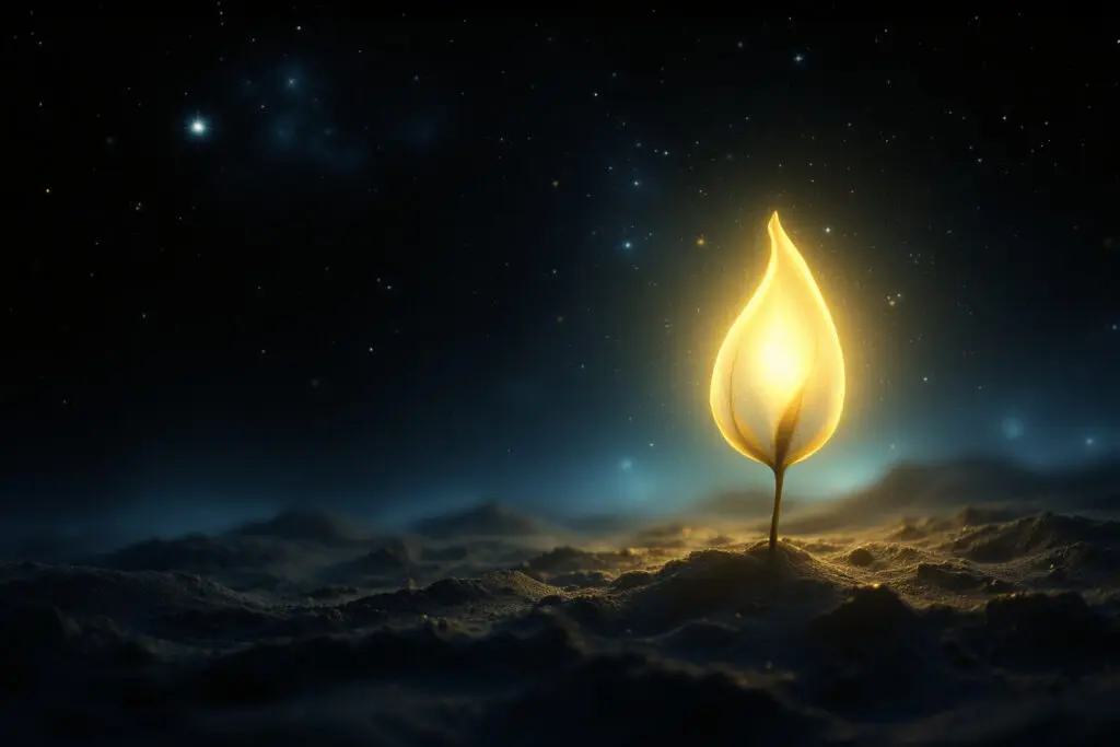 A symbolic image for John 113 Explained showing a glowing seed of pure light thriving in a cosmic void representing a spiritual birth