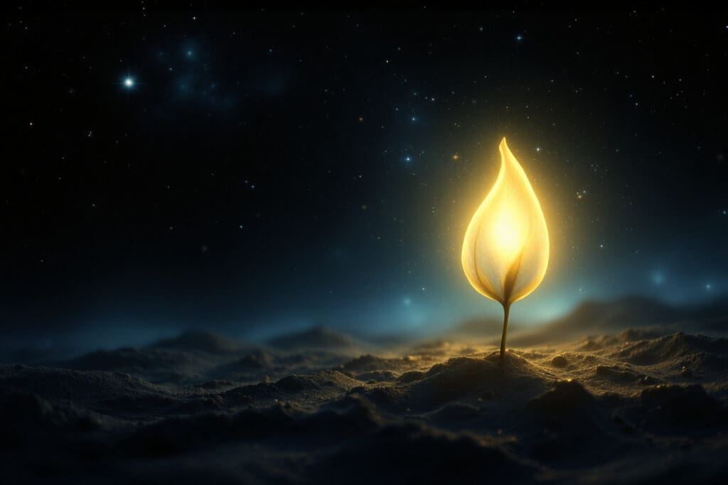 A symbolic image for John 113 Explained showing a glowing seed of pure light thriving in a cosmic void representing a spiritual birth