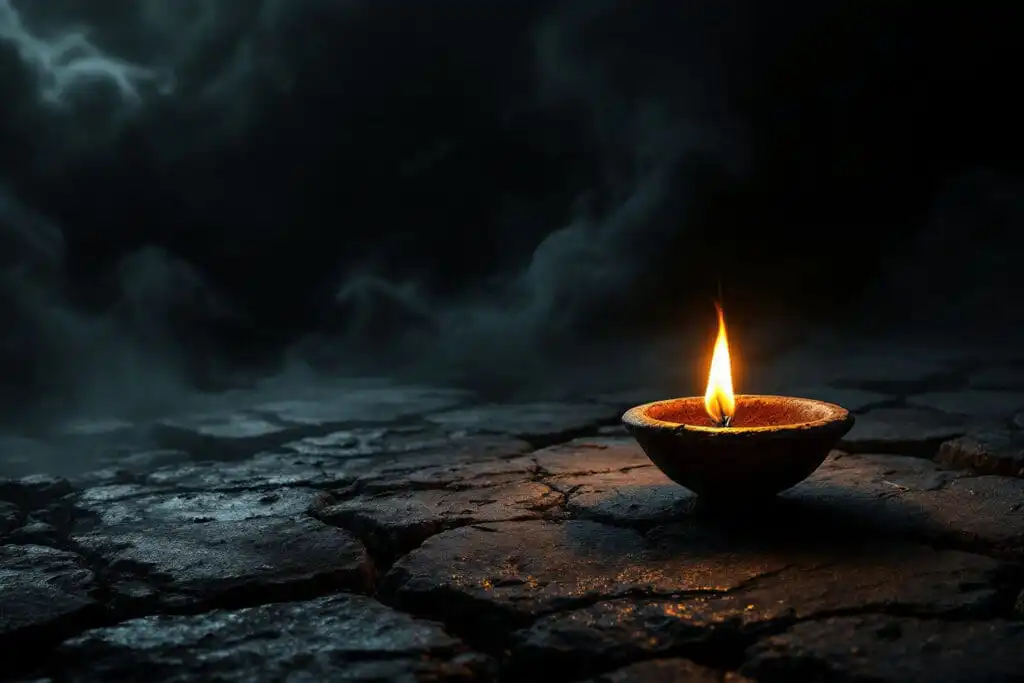 An image representing John 15 Meaning with a single bright lamp burning steadily holding back an immense swirling darkness - Gospel of John: Discovering the Way, the Truth, and the Life An image representing John 15 Meaning with a single bright lamp burning steadily holding back an immense swirling darkness